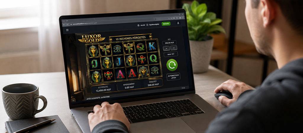 A digitális szerencsejáték technológiája egy online nyerőgép használatán keresztül, laptopos játékkörnyezettel és valós idejű digitális felülettel